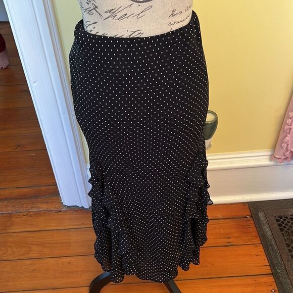 Chaps Sz S Elastic Waist Lined Classic Polka Dot Ruffle Skirt - Picture 6 of 8